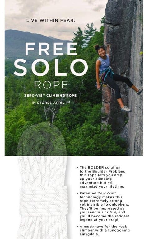 New Free Solo Invisible rope - Climbing April Fools - climbernews