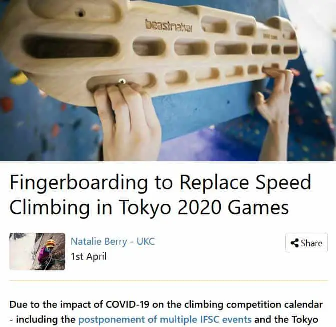 Climbing April Fools 2020 - Fingerboarding Olympics