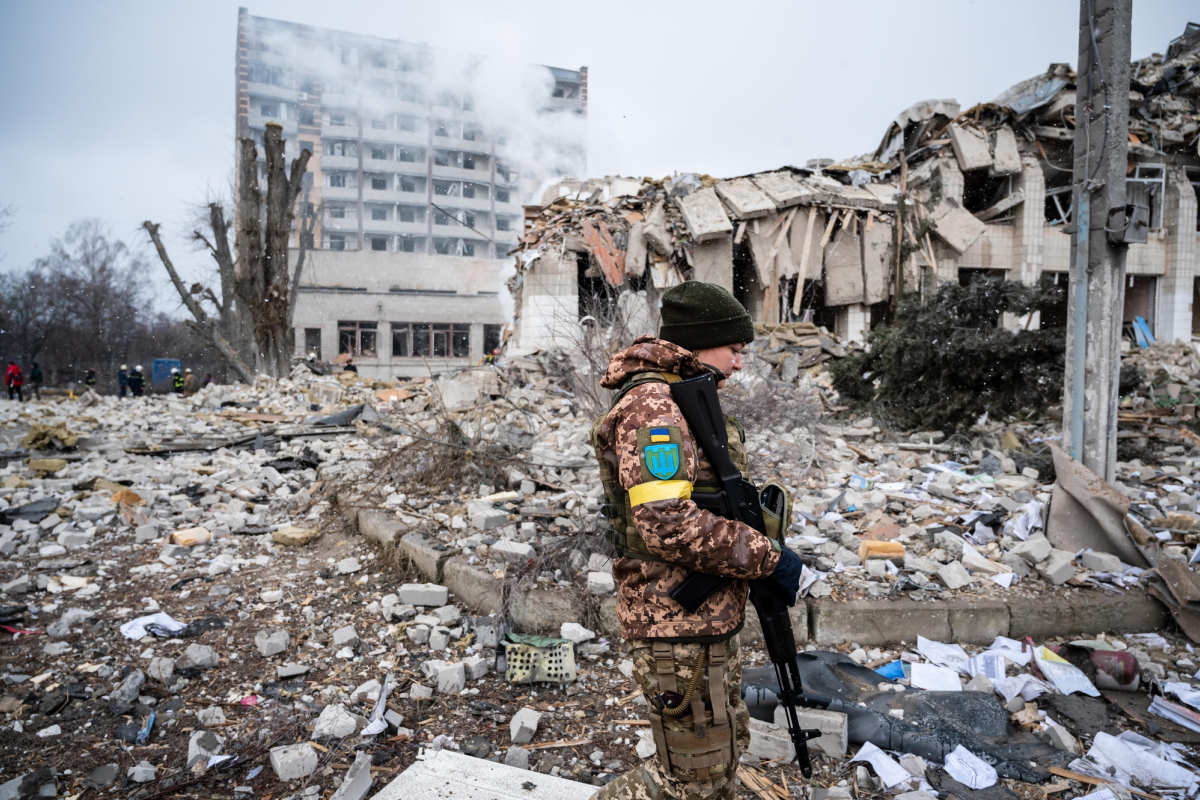 IFSC Cancels Russian Belarusian Climbing Events - School destroyed by Russian shelling in Zhytomyr, with Ukrainian soldier and fire service